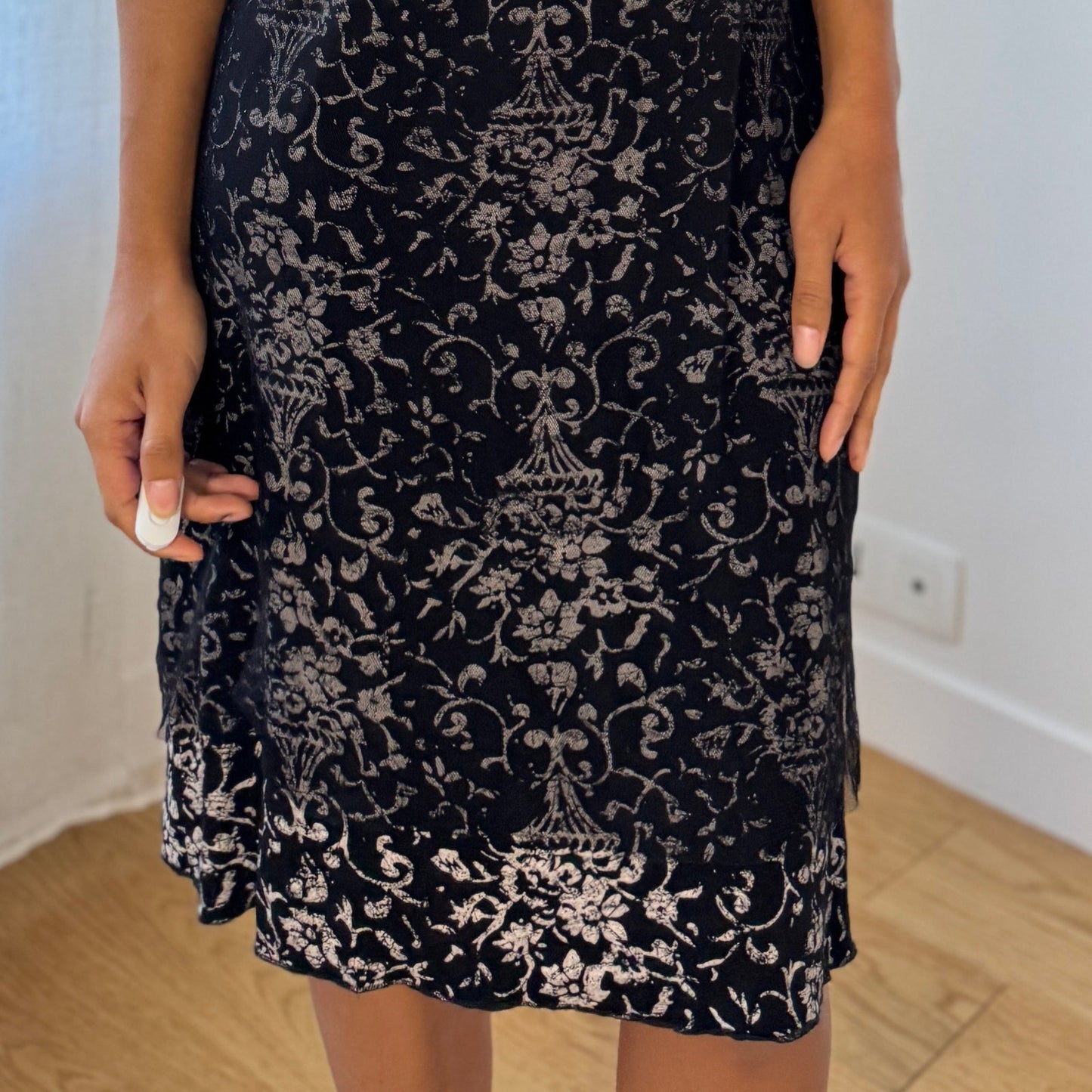 Vintage Italian Mesh Overlay Midi Dress (S)