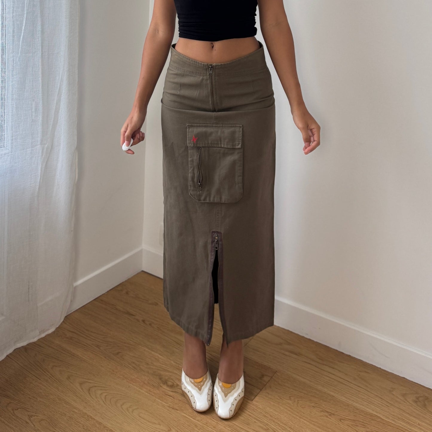 Euro vintage khaki utility maxi skirt (Small)