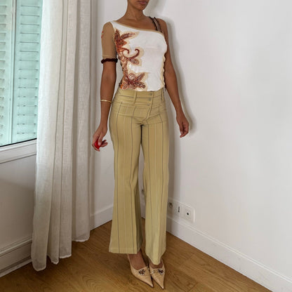 Euro vintage Y2K pale yellow pinstripe low-rise tailored trousers