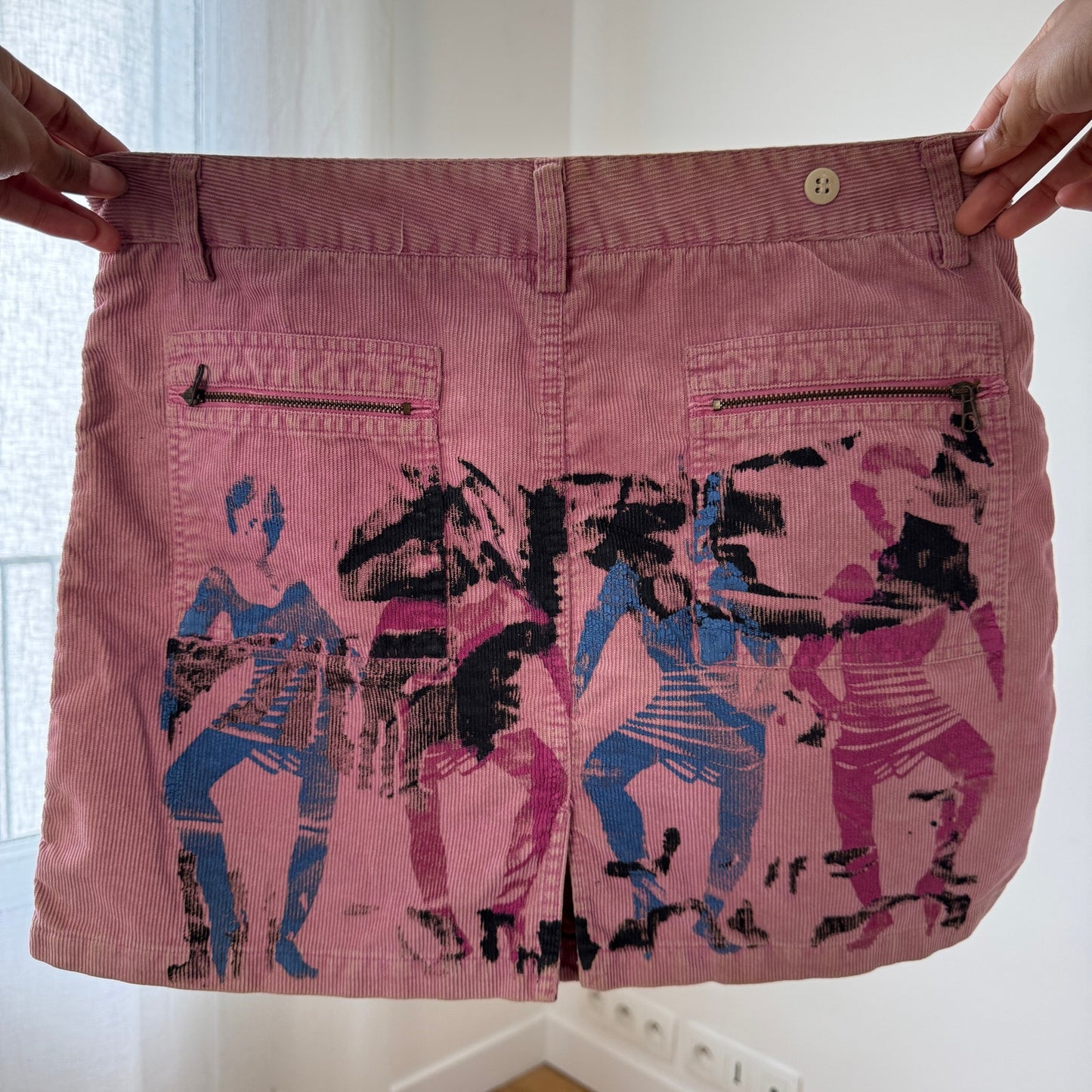 Y2K Pink Corduroy Graphic Mini Skirt (S)