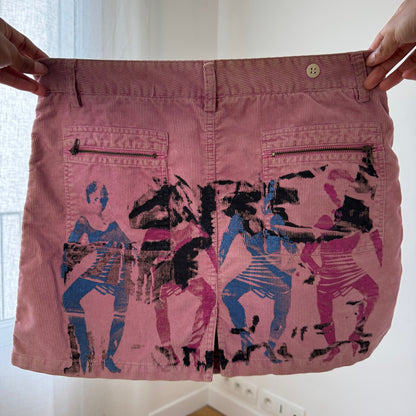Y2K Pink Corduroy Graphic Mini Skirt (S)
