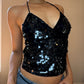 Italian Vintage black sequin halter top (S/M)