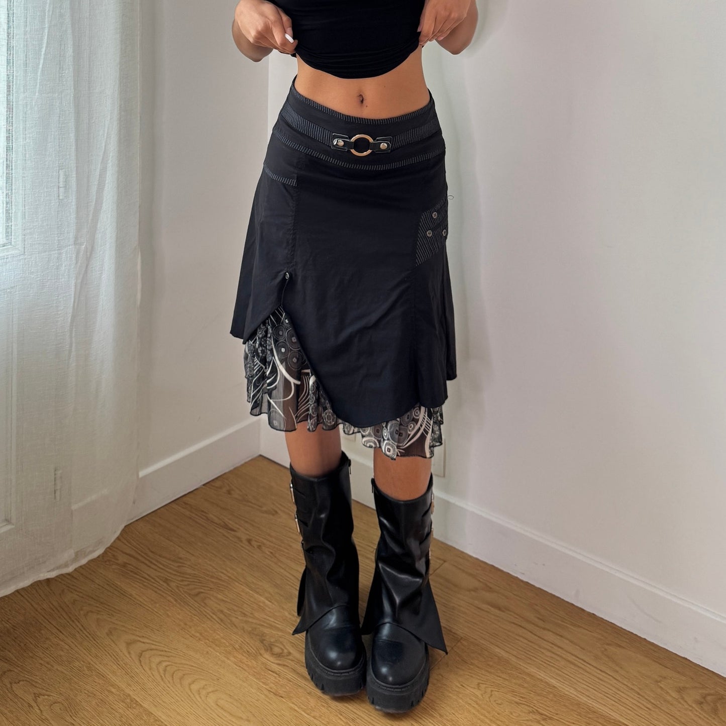 Vintage Asymmetrical Layered Midi Skirt Y2K Gothic Fairy Grunge Skirt (S) ⠀