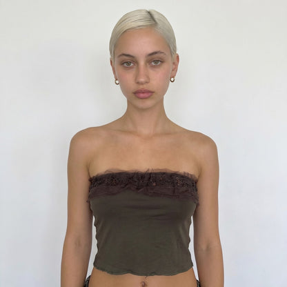 Vintage Italian Brown Beaded Strapless Tube Top (S)