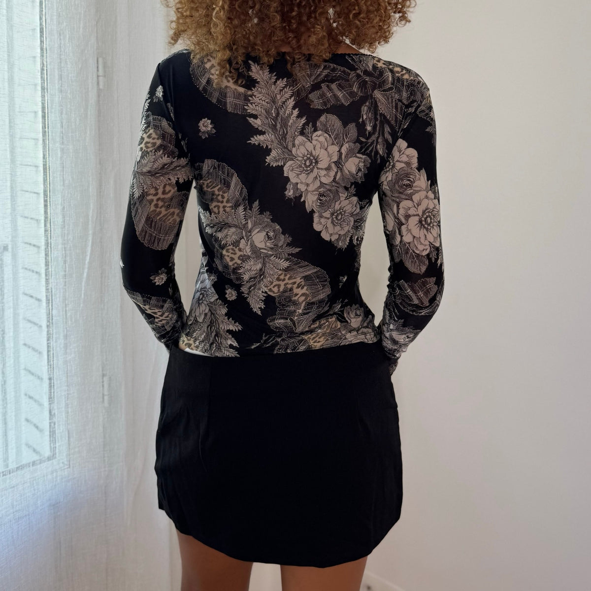 Vintage Italian Floral & Cheetah Slinky Long Sleeve Top (S)