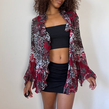 Vintage Italian Ruffle Mesh Cardigan (M)