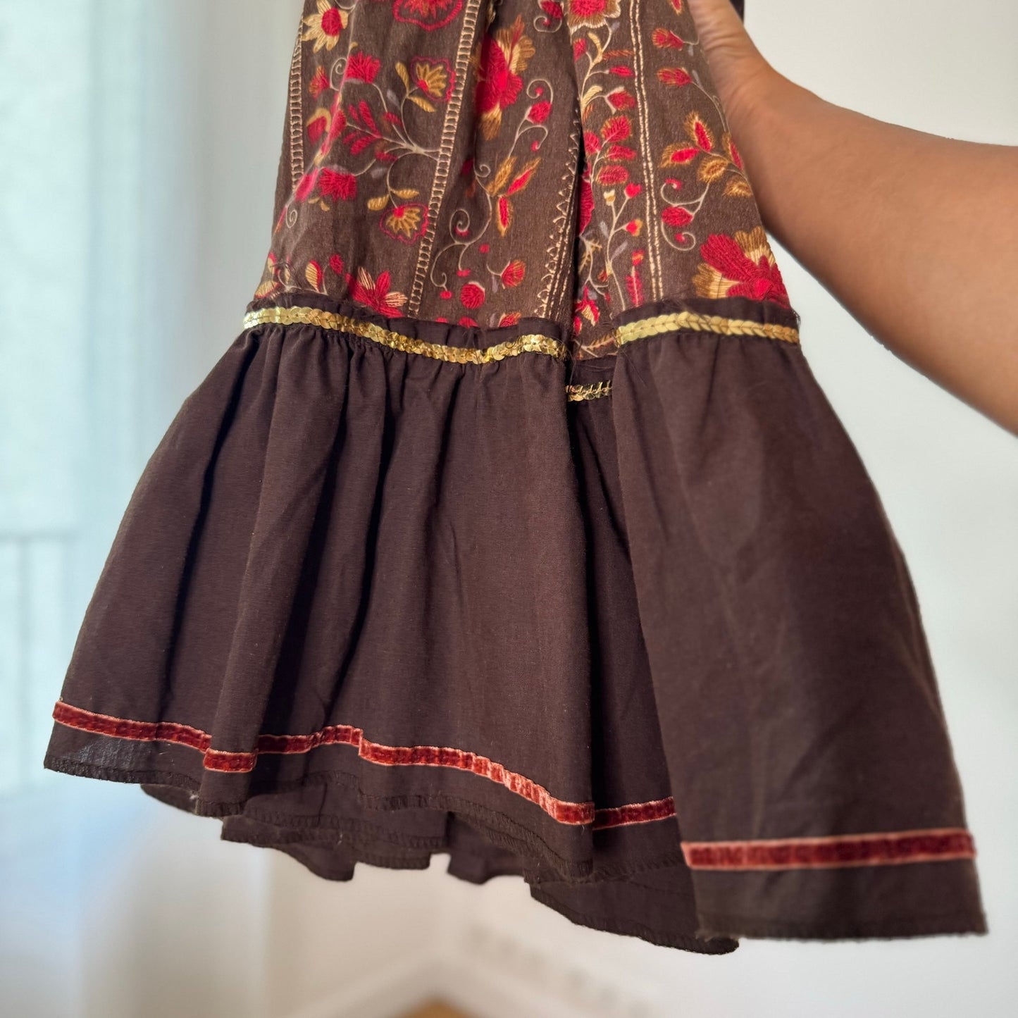 Vintage Brown Floral Tiered Maxi Skirt Italian Boho Y2K (S/M)