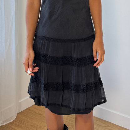 Italian Vintage 100% Silk Tiered Spaghetti-Strap Dress (S)