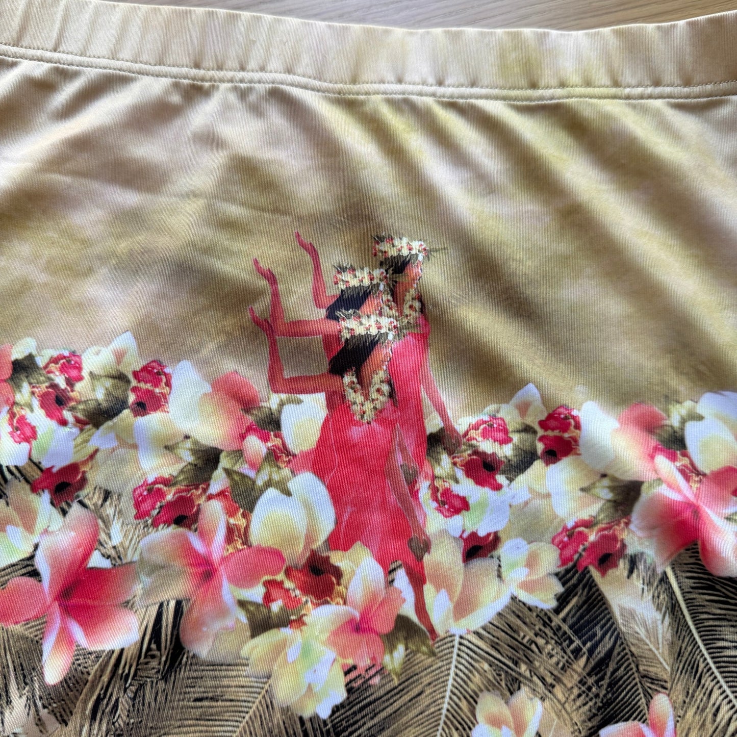 Vintage Beige & Orange Tropical Print Slinky Mini Skirt Italian Y2K (M)