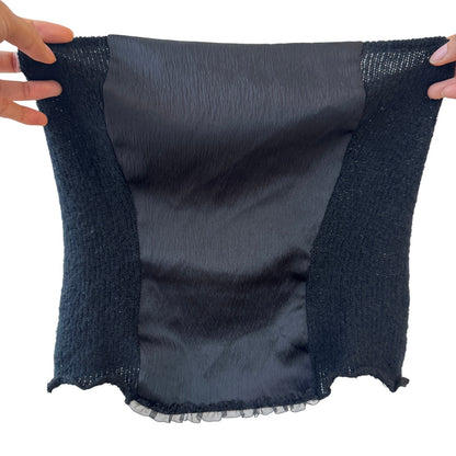 Vintage Italian mohair-blend knit & satin black bustier top (S)