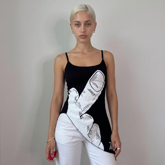 Vintage Punkyfish Black & White Graphic Cut-Out Tie Top (S)