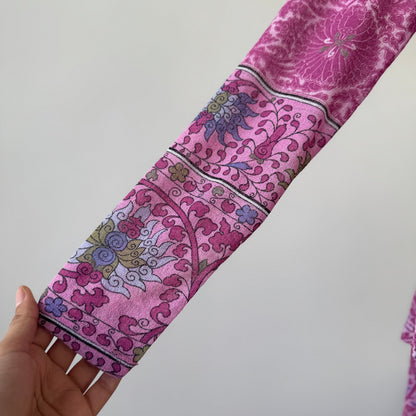 Vintage Italian Pink Floral Mesh Long Sleeve Top Semi Sheer (S)