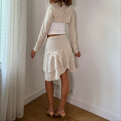 Vintage Cream Bolero & Lace Mini Skirt Set French Y2K Coquette (S)