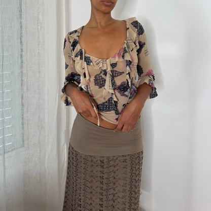 Italian Vintage Layered Graphic Mesh Top
