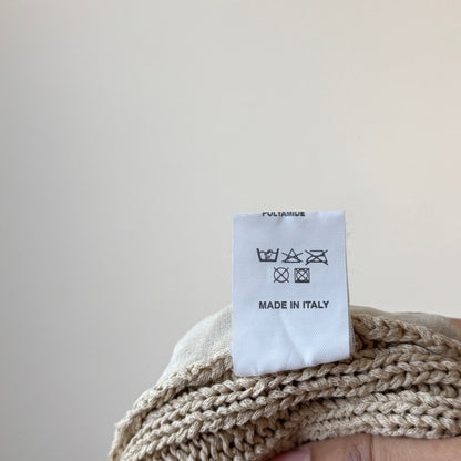 Italian vintage beige crochet knit cardigan with sheer mesh sleeves & ribbed knit cuffs (S)