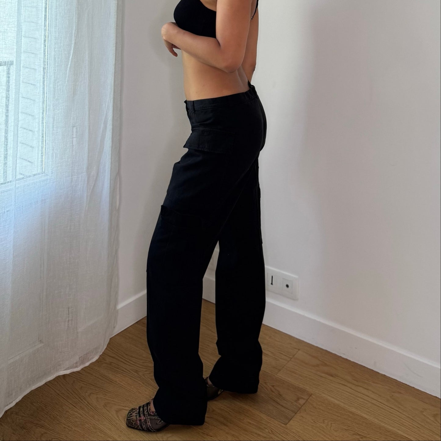 Vintage Black Low Rise Cargo Utility Pants Euro Y2K (S)