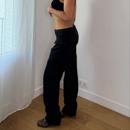 Vintage Black Low Rise Cargo Utility Pants Euro Y2K (S)