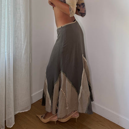 Vintage Italian Taupe Panelled Maxi Skirt (S)