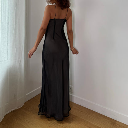 Vintage Grey Black Sheer Mesh Floral Maxi Dress Skirt Italian Y2K (S)