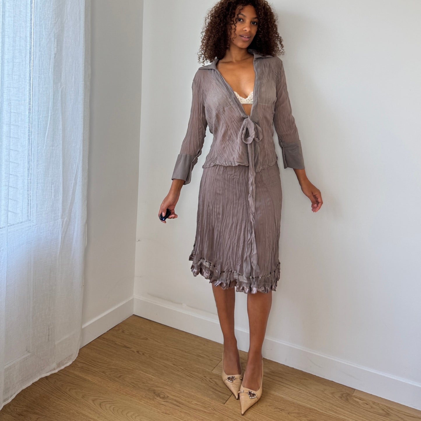 Vintage Italian Mesh Tie-Front Blouse (S/M)