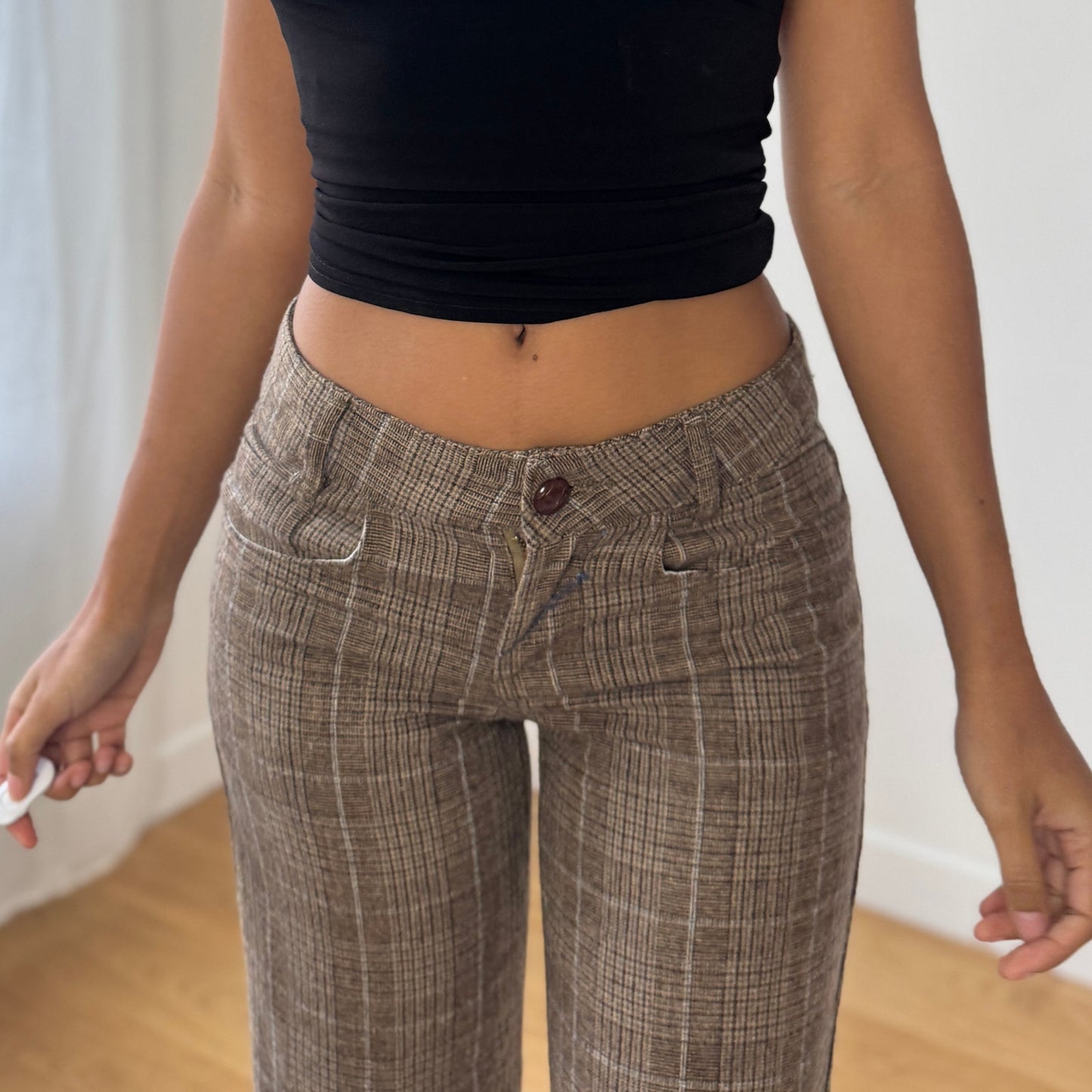 Vintage Euro brown plaid wool capri pants (XS/S)