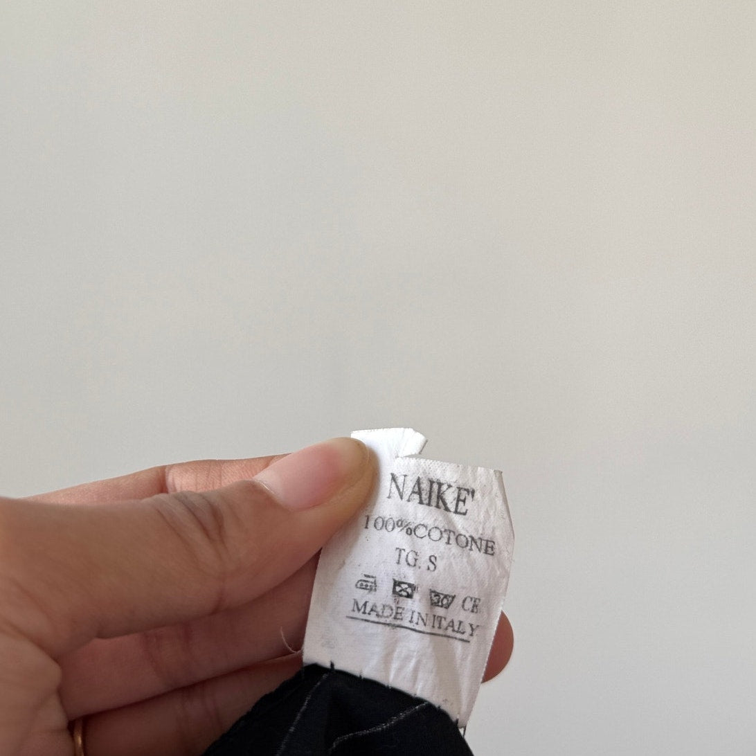 Vintage Italian Black Pinstripe Button Up Shirt Fitted Cotton (XS)