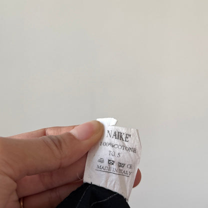 Vintage Italian Black Pinstripe Button Up Shirt Fitted Cotton (XS)