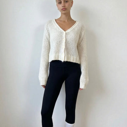 Vintage Ivory Mohair Blend Knit Cardigan Italian Minimal Y2K (M/L)