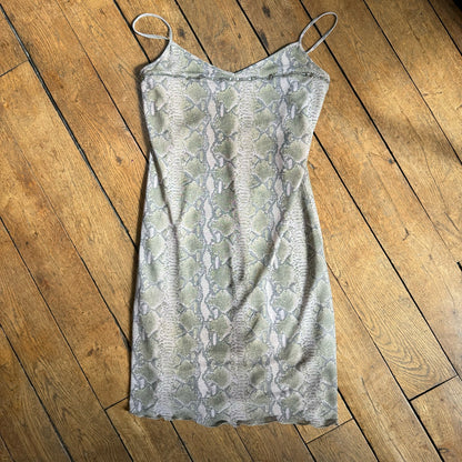 Vintage 00s snake print mesh mini dress embellished with sequins (S)