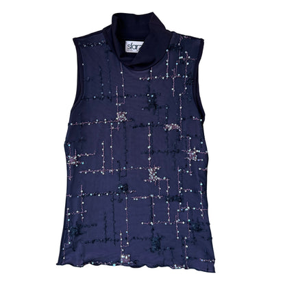 Vintage Italian black sequin embroidered mesh sleeveless top (Small)