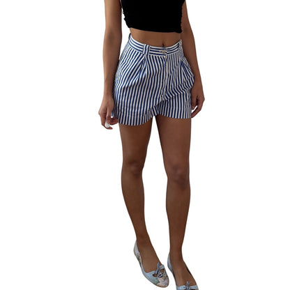 Vintage Blue White Stripe High Waist Shorts Y2K Blumarine Cotton (XS)