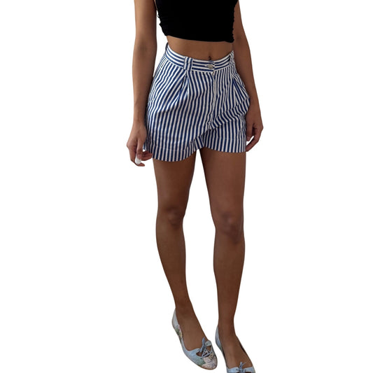 Vintage Blue White Stripe High Waist Shorts Y2K Blumarine Cotton (XS)