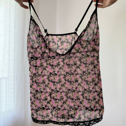 Vintage Floral Mesh Lace Cami Top Sheer Italian Y2K (S)