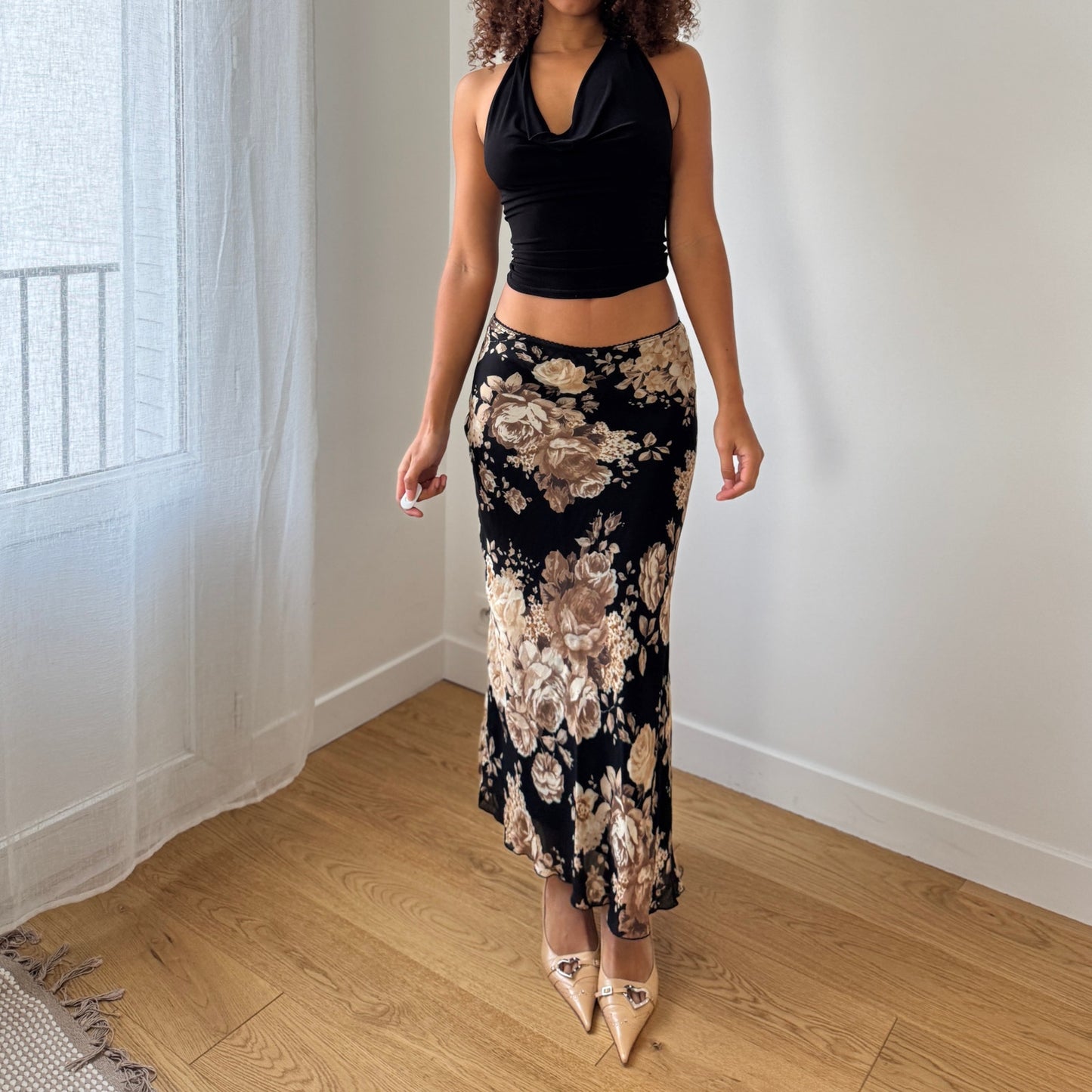 Euro Vintage Mesh Floral Maxi Skirt (Small)