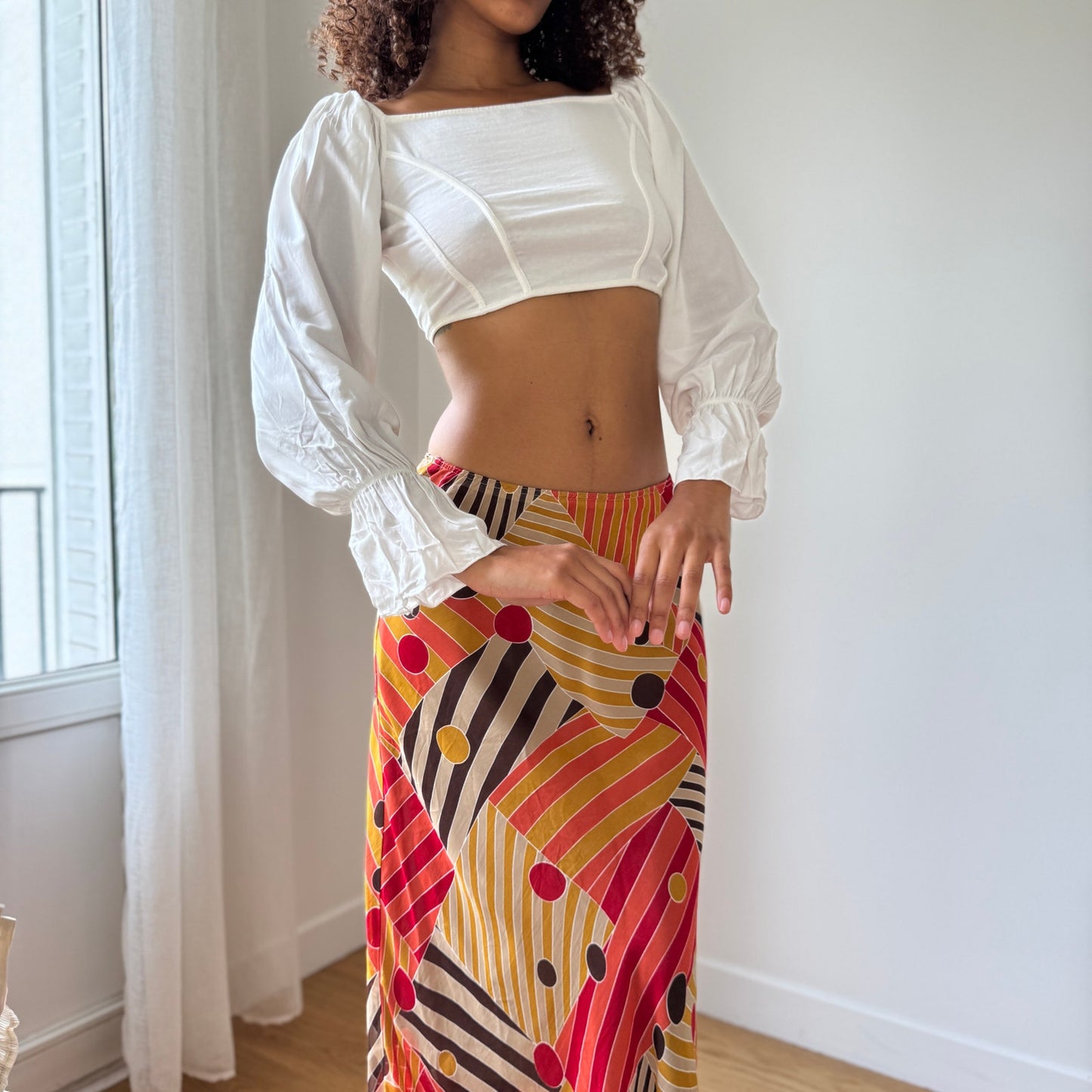 Vintage Italian White Puff Sleeve Square Neck Crop Top (S/M)