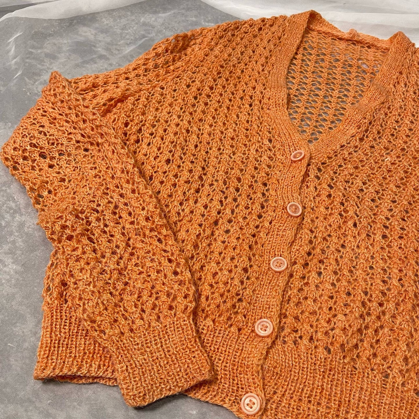 Vintage 90s Pastel Orange Crochet Cardigan (XS-M)