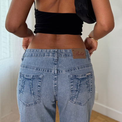 Vintage Light Wash Flare Jeans Y2K Wide Leg Denim (S) ⠀