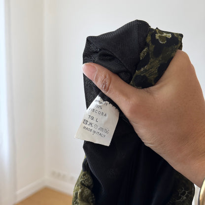 Vintage Italian Green Floral Mesh Midi Skirt Abstract/Cheetah Print (XS/S)