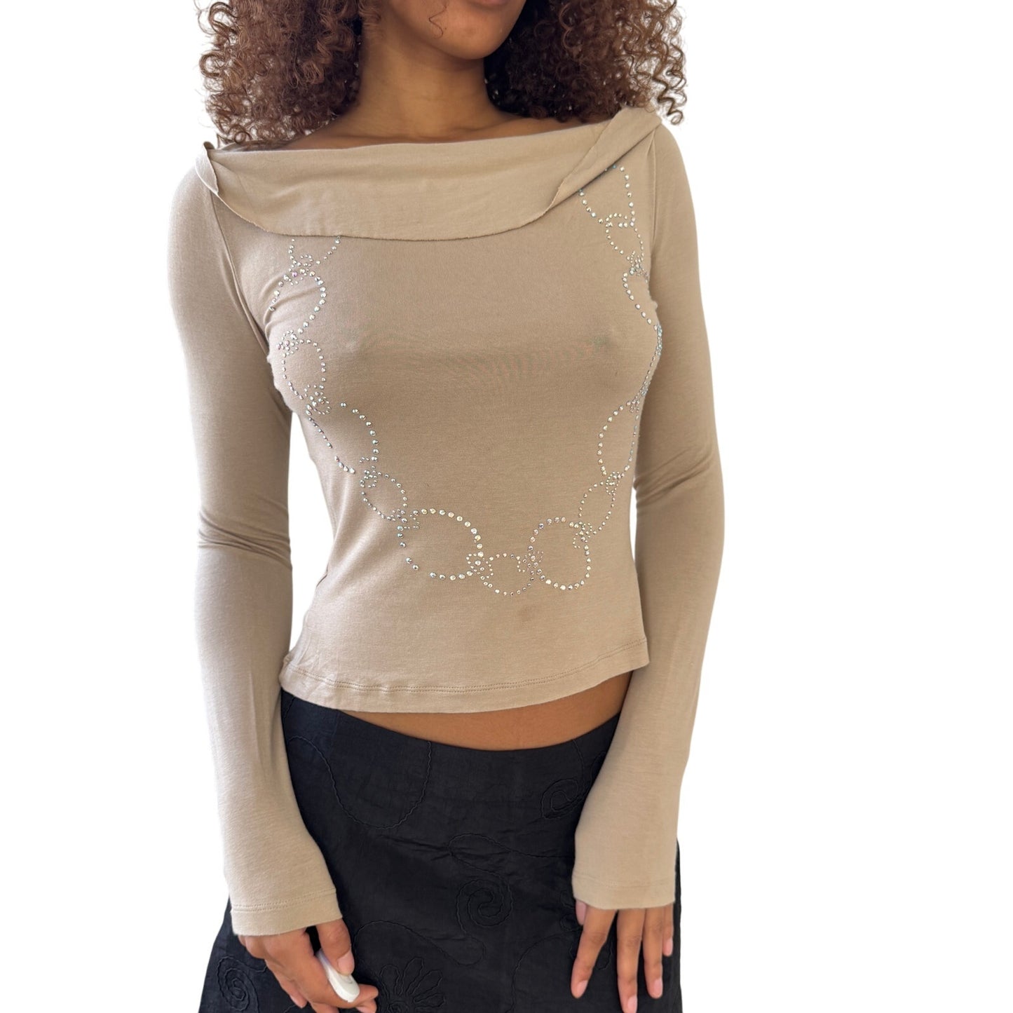 Vintage Castelbajac beige embellished off-shoulder top (S)