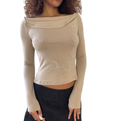 Vintage Castelbajac beige embellished off-shoulder top (S)