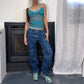 Made in France - Vintage 90s rom com blue cami tank (one size) Sequins