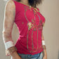 Italian detailed sheer mesh long sleeve (S)