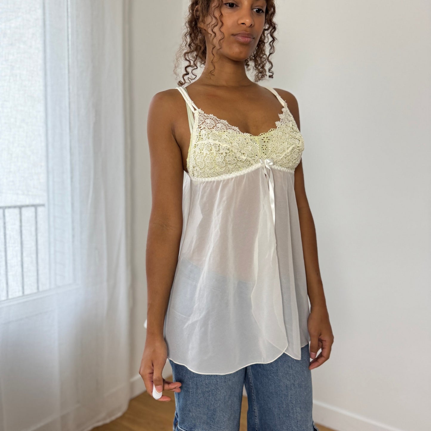 Vintage Italian ivory lace babydoll cami (Small)