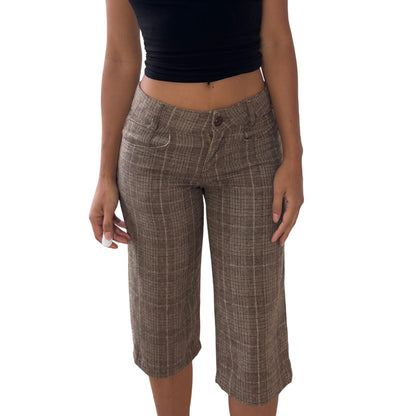Vintage Euro brown plaid wool capri pants (XS/S)