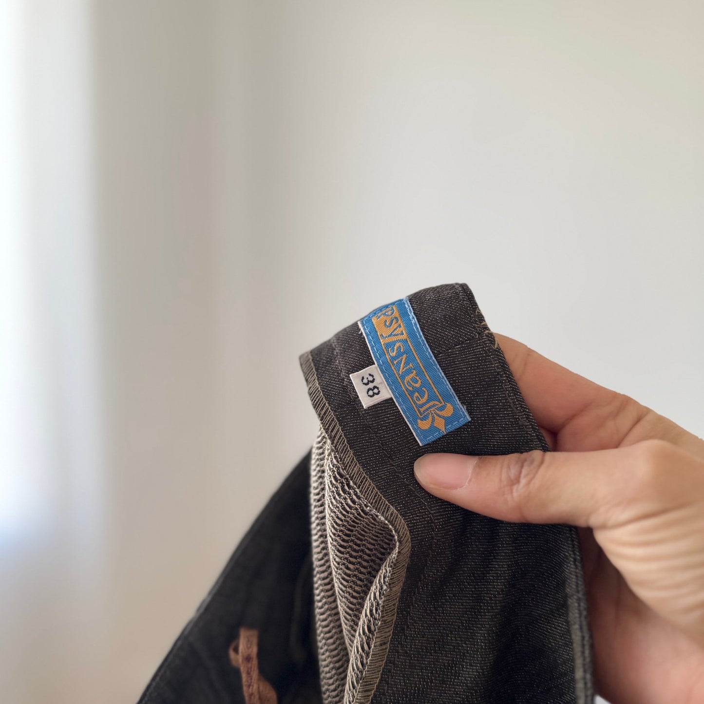 Vintage Euro Denim Midi Skirt Contrast Stitch Ruffle Hem (S)