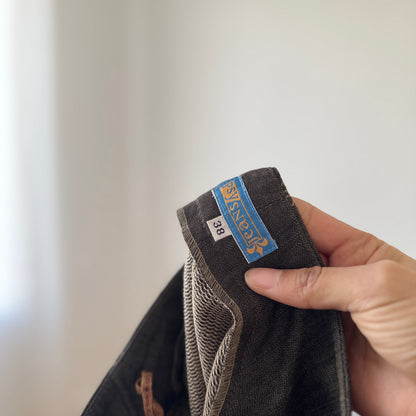 Vintage Euro Denim Midi Skirt Contrast Stitch Ruffle Hem (S)