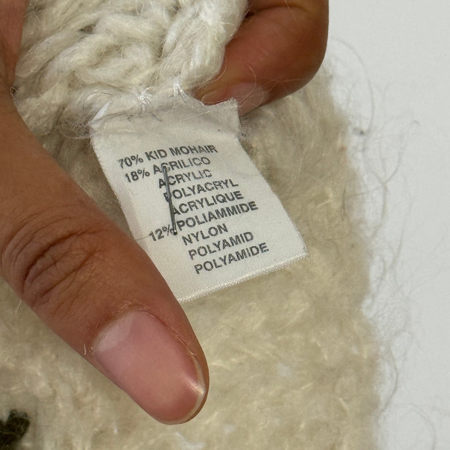 Vintage Cream Mohair Blend Floral Embroidered Chunky Knit Cardigan Made in Italy (S)