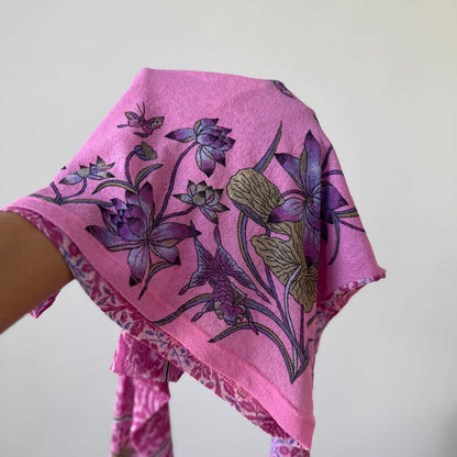 Vintage Italian Pink Floral Mesh Long Sleeve Top Semi Sheer (S)