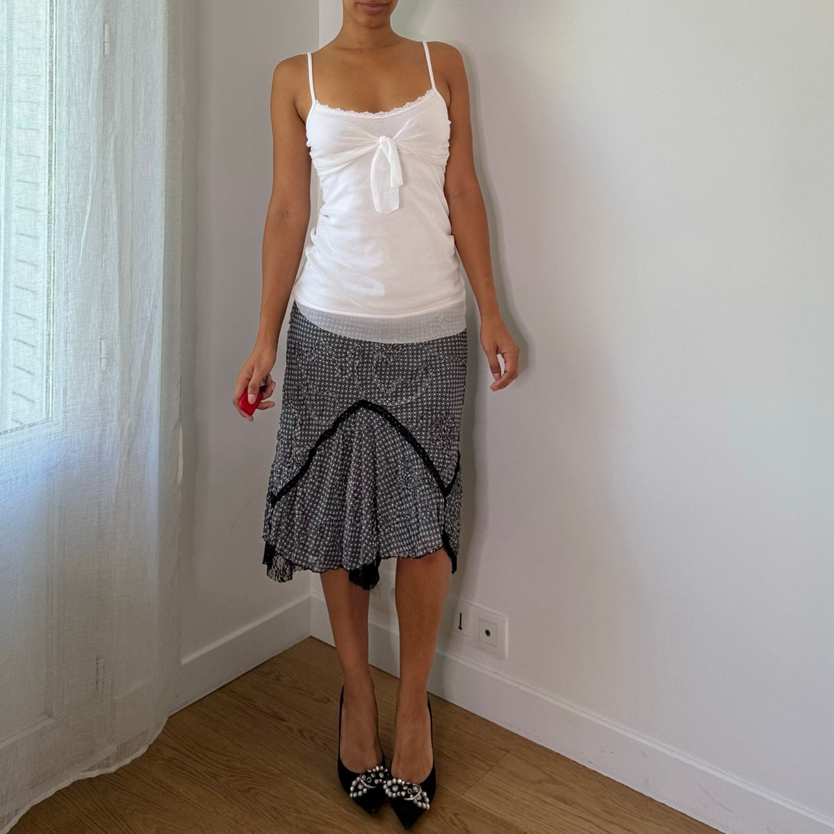 Vintage White Mesh Bow Front Cami Tank (S)