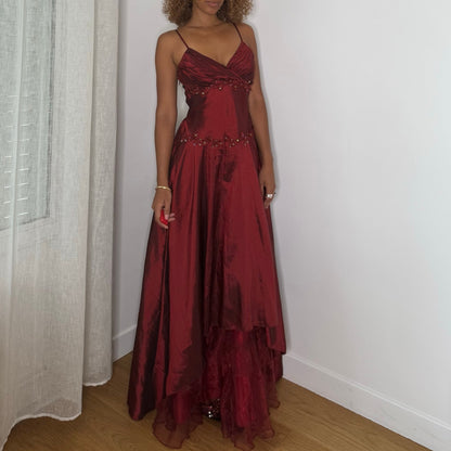 Vintage 90s Satin Embellished Maxi Dress (S)